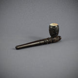 Holzpfeife mit geschnitzten Blumen Motiv 14 cm mit Kickloch Pfeife Holz