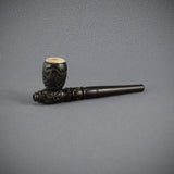 Holzpfeife mit geschnitzten Blumen Motiv 14 cm mit Kickloch Pfeife Holz