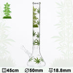18,8er Glasbong mit Hanfblatt Motiv