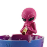 Aschenbecher Alien mit Hanfblatt und Joint pink