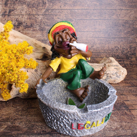 Rastaman Aschenbecher mit Joint & Hanfblatt – Originelles Deko- und Rauchaccessoire