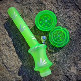 Acrylbong Hanfblatt mit Grinder Neon Grün 20 cm
