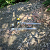 Glaspfeife mit Alu Steckkopf und Sieb silber oder gold