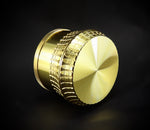 Grinder Gold 3 teilig CNC gefräst mit Pollensieb und Schaber massiv schwer ca. 230g Ø 65 mm