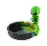 Aschenbecher Alien mit Hanfblatt und Joint grün