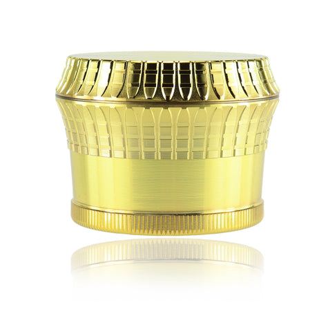 Grinder Gold 3 teilig CNC gefräst mit Pollensieb und Schaber massiv schwer ca. 230g Ø 65 mm