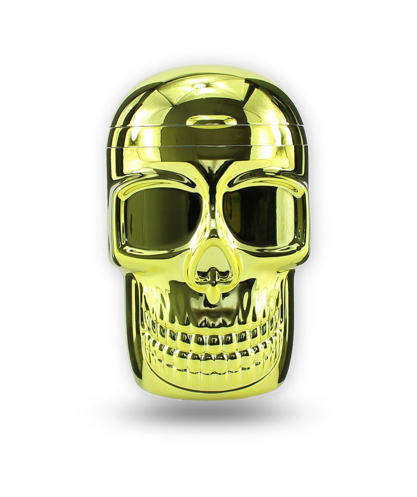 Aschenbecher Skull mit Beleuchtung und Deckel in gold – bongrauch