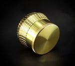 Grinder Gold 3 teilig CNC gefräst mit Pollensieb und Schaber massiv schwer ca. 230g Ø 65 mm