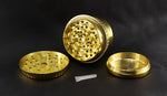 Grinder Gold 3 teilig CNC gefräst mit Pollensieb und Schaber massiv schwer ca. 230g Ø 65 mm