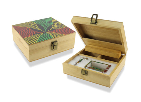 Holzkiste bunt mit Hanfblatt von Super Heroes Storage Box für Selberdreher