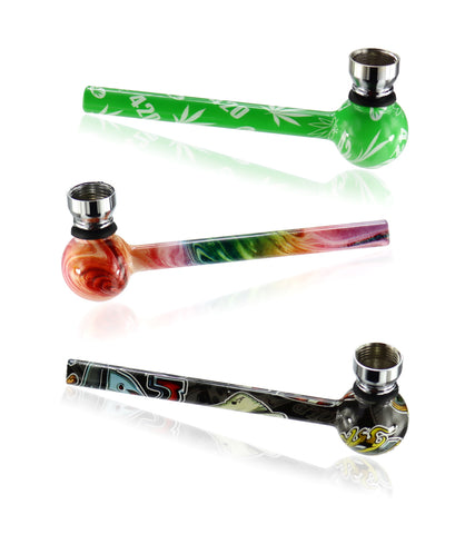 Glaspfeife Pfeife bunt motiv pop art tar catching dry pipe sieb metallkopf crackpfeife American Pipe Rainbow Colour Changing Pipes Spoon Bubbler Sherlock crystal