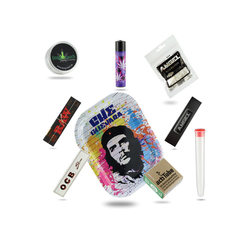 Rolling Tray Set Che Guevara Drehunterlage OCB RAW Angel Papers actiTube Aktivkohlefilter Grinder und Clipper Feuerzeug Drehmaschine