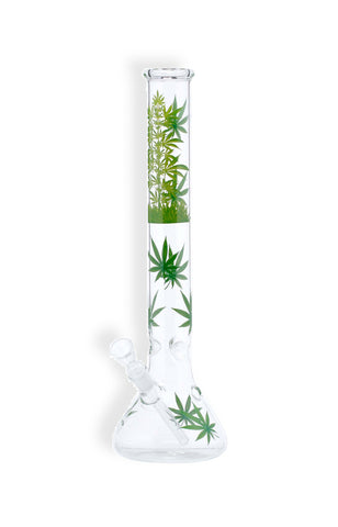 18,8er Glasbong mit Hanfblatt Motiv