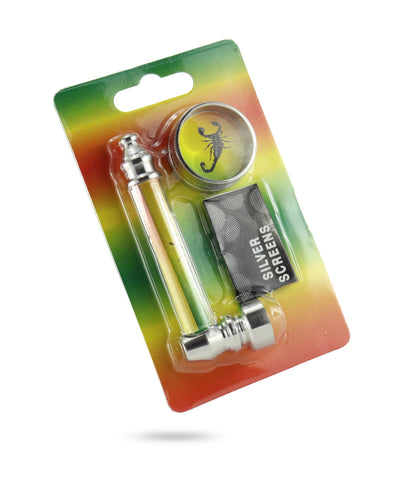 Geschenkset Tabakpfeife 9 cm im Blister inklusive Siebe und Grinder