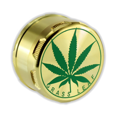 goldener Grinder mit Hanfblatt von bongrauch